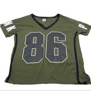 PINK Victoria's Secret Olive Green V-Neck Graphic Tee